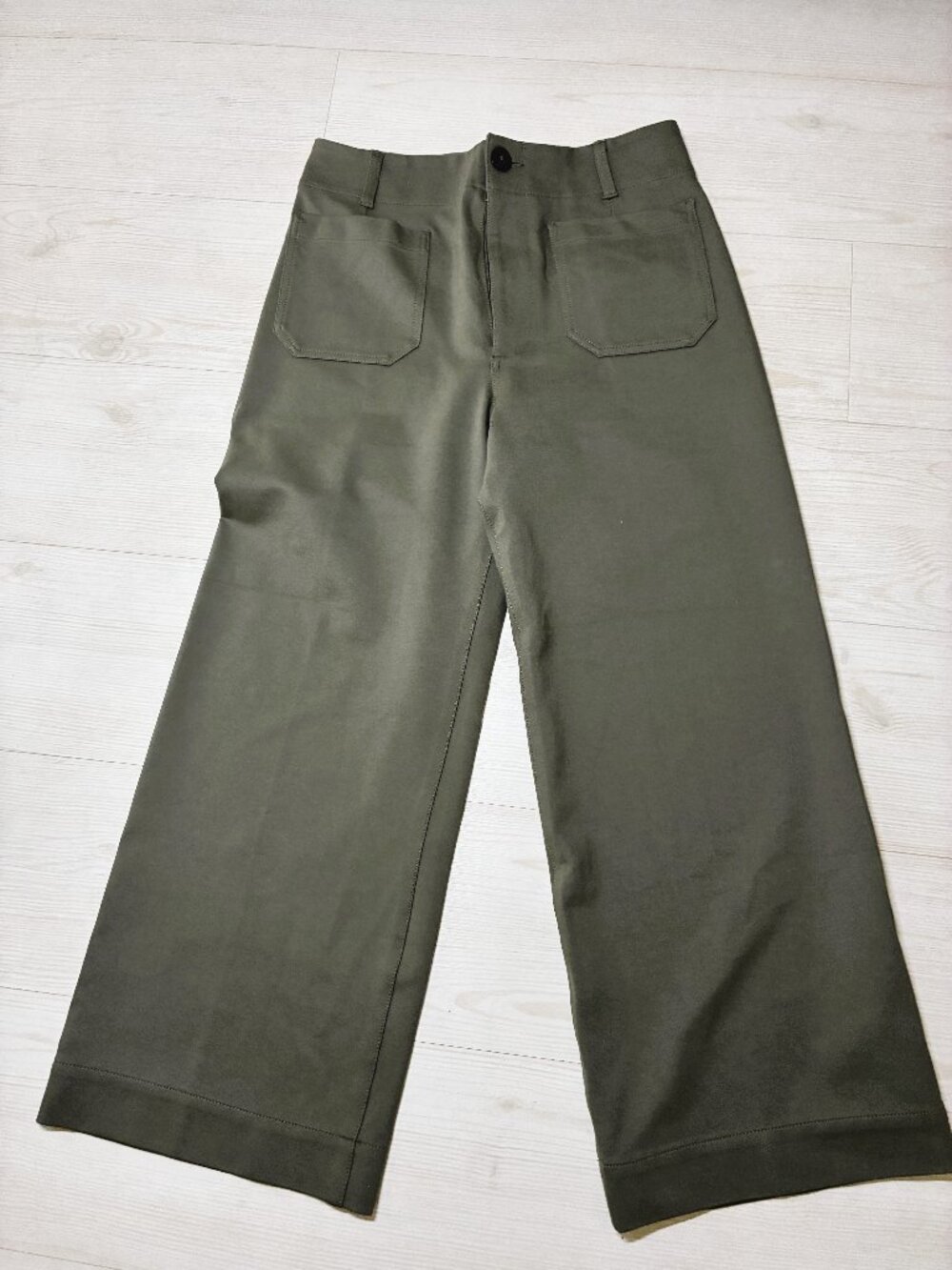Maeve by Anthropologie The Colette Ponte Crop Wide Leg Pants Olive Green Size 30